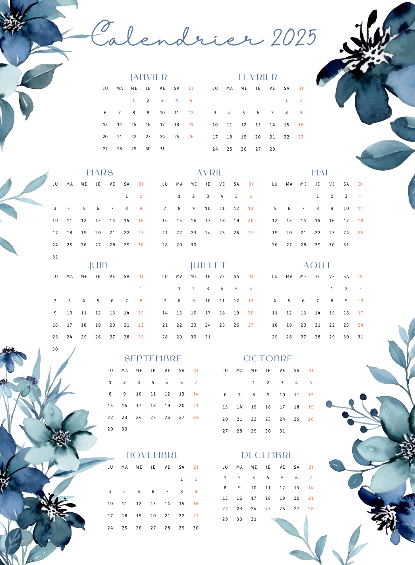 AGENDA Coloriage Adulte Modèle "Bleu Bohème"