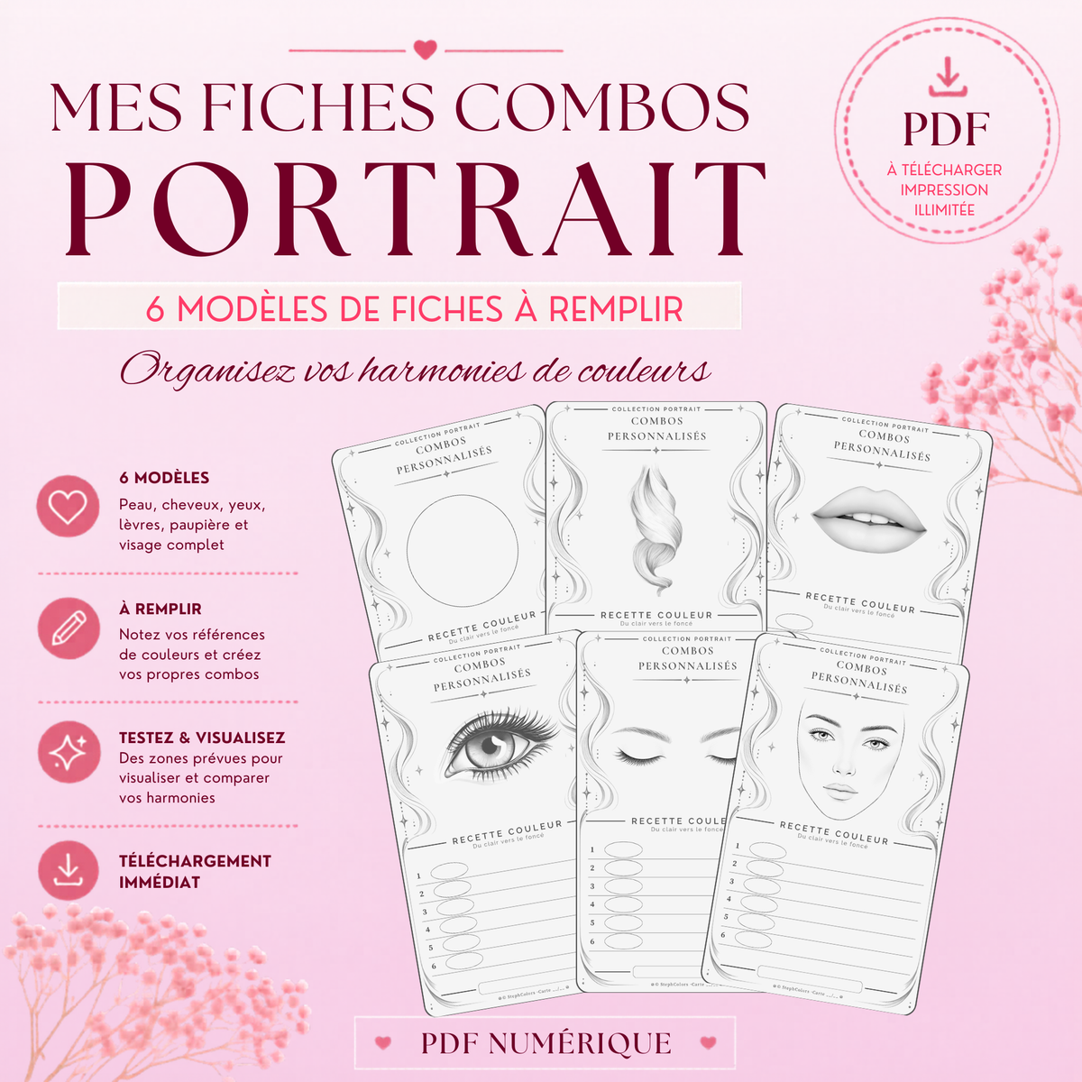 Mes Fiches Combos Portrait – Créez vos Harmonies de Couleurs pour le Coloriage Adulte