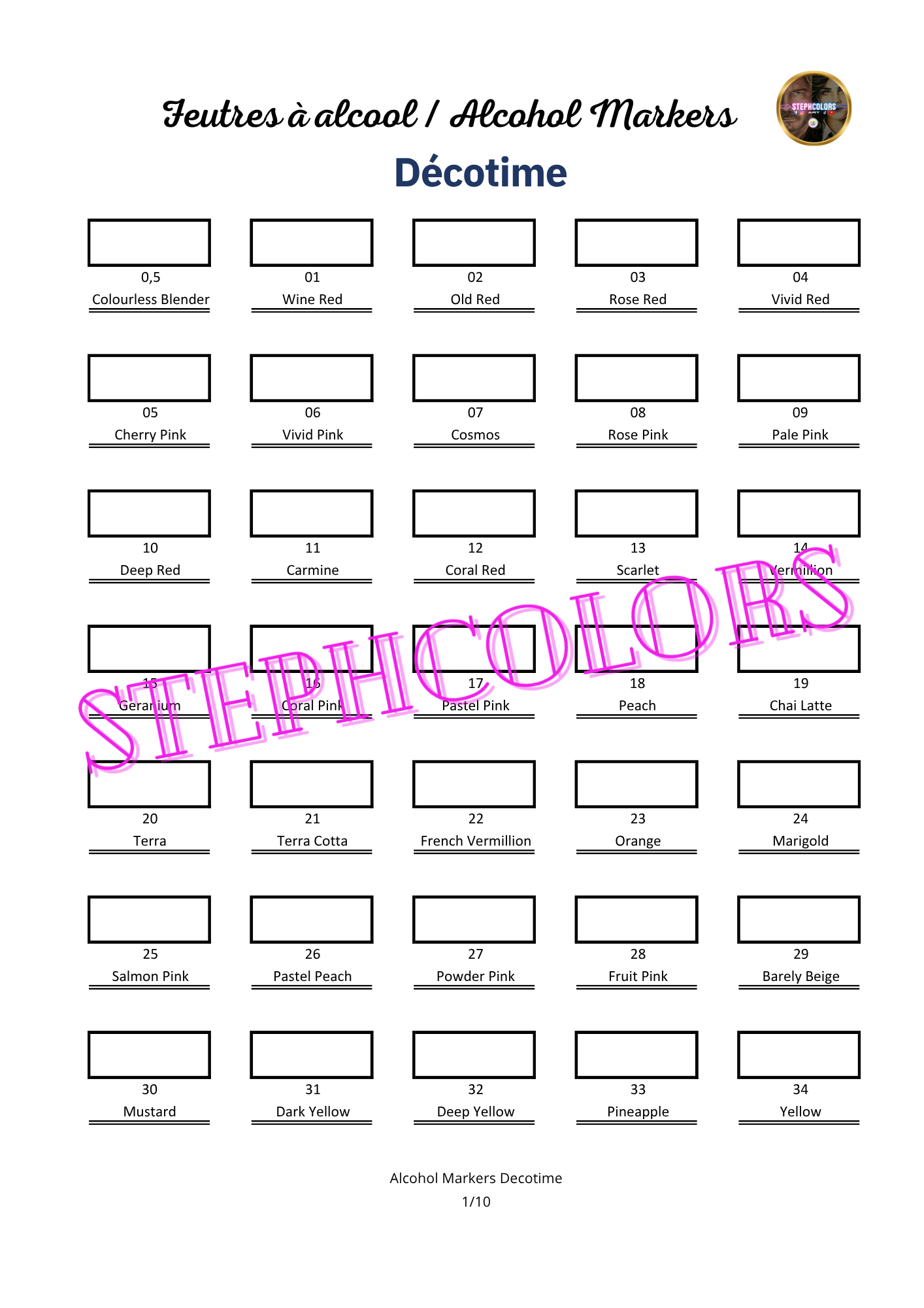 Color Chart Acrylic Markers Set ARRTX x30