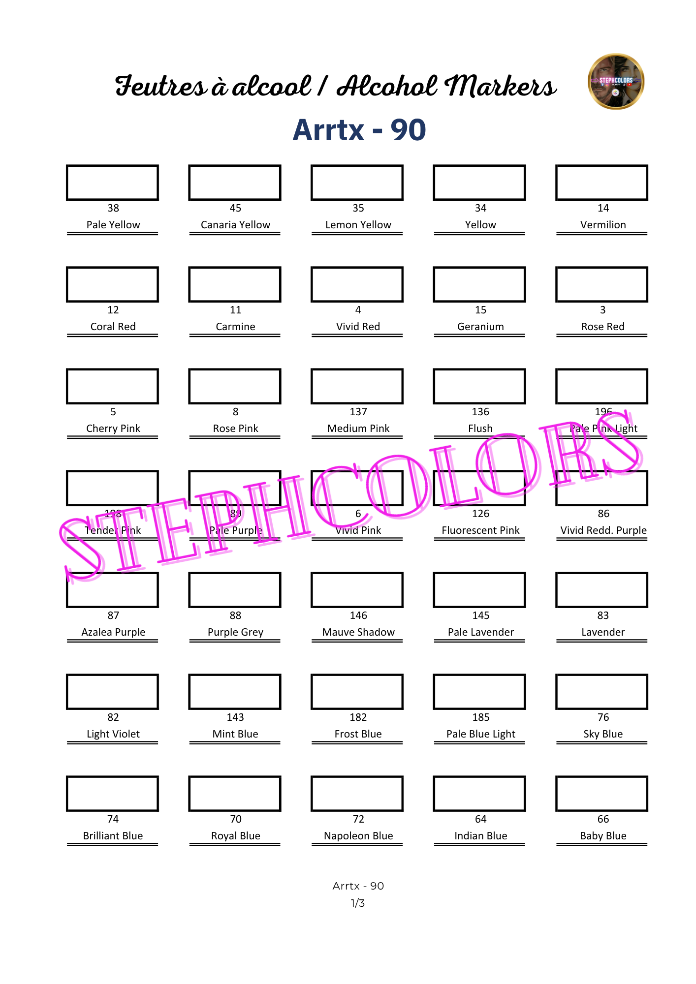 Color Chart Acrylic Markers Set ARRTX x30