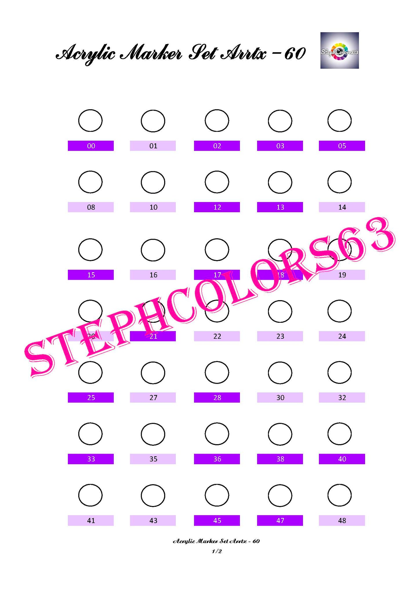 Nuancier Acrylic Markers Set ARRTX x60 (Pointes Brush Coffrets Parme)