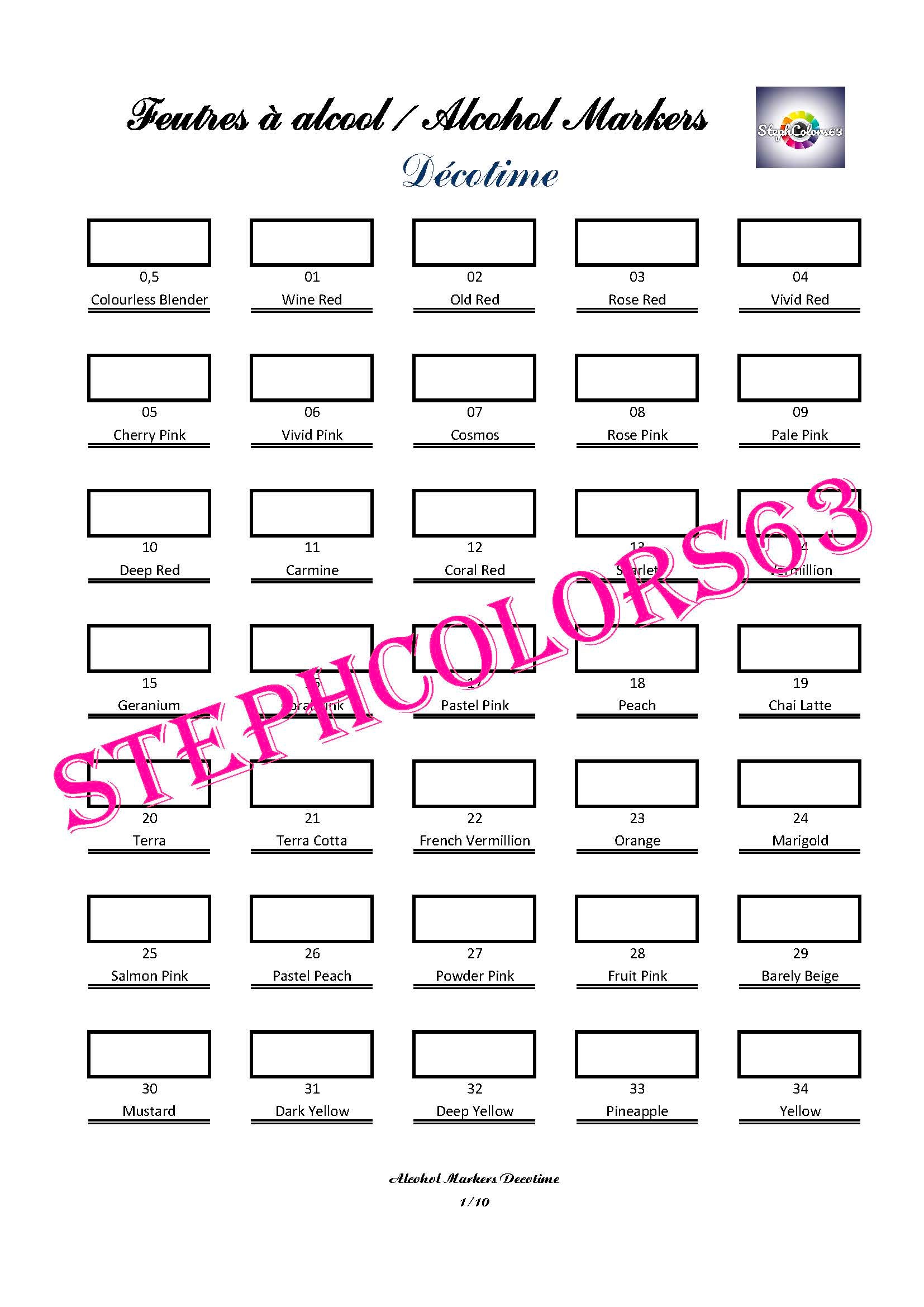 DECOTIME Alcohol Markers Color Chart (TWINMARKERS) x 323
