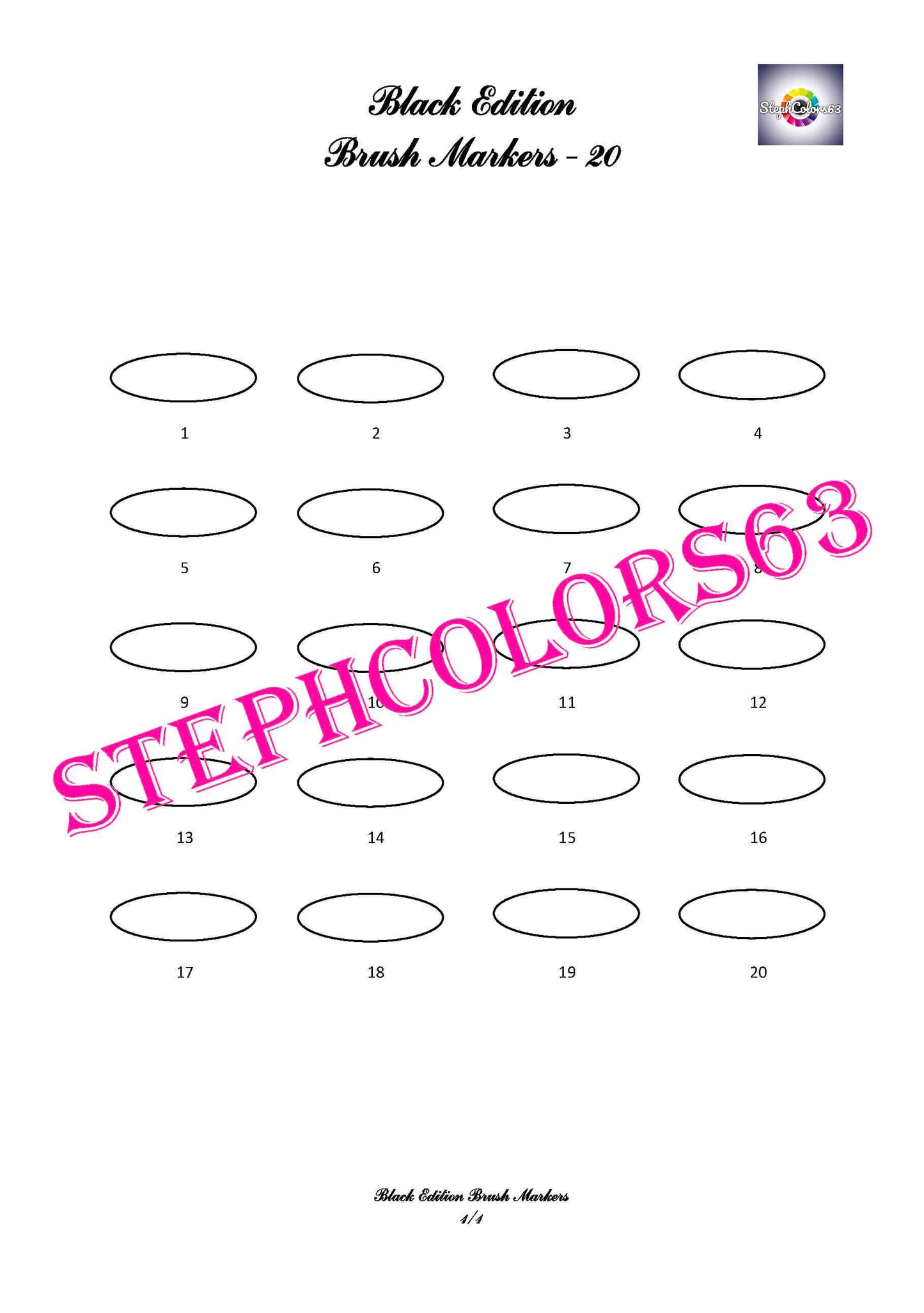 Color Chart Black Edition Brush Markers Faber Castell x20