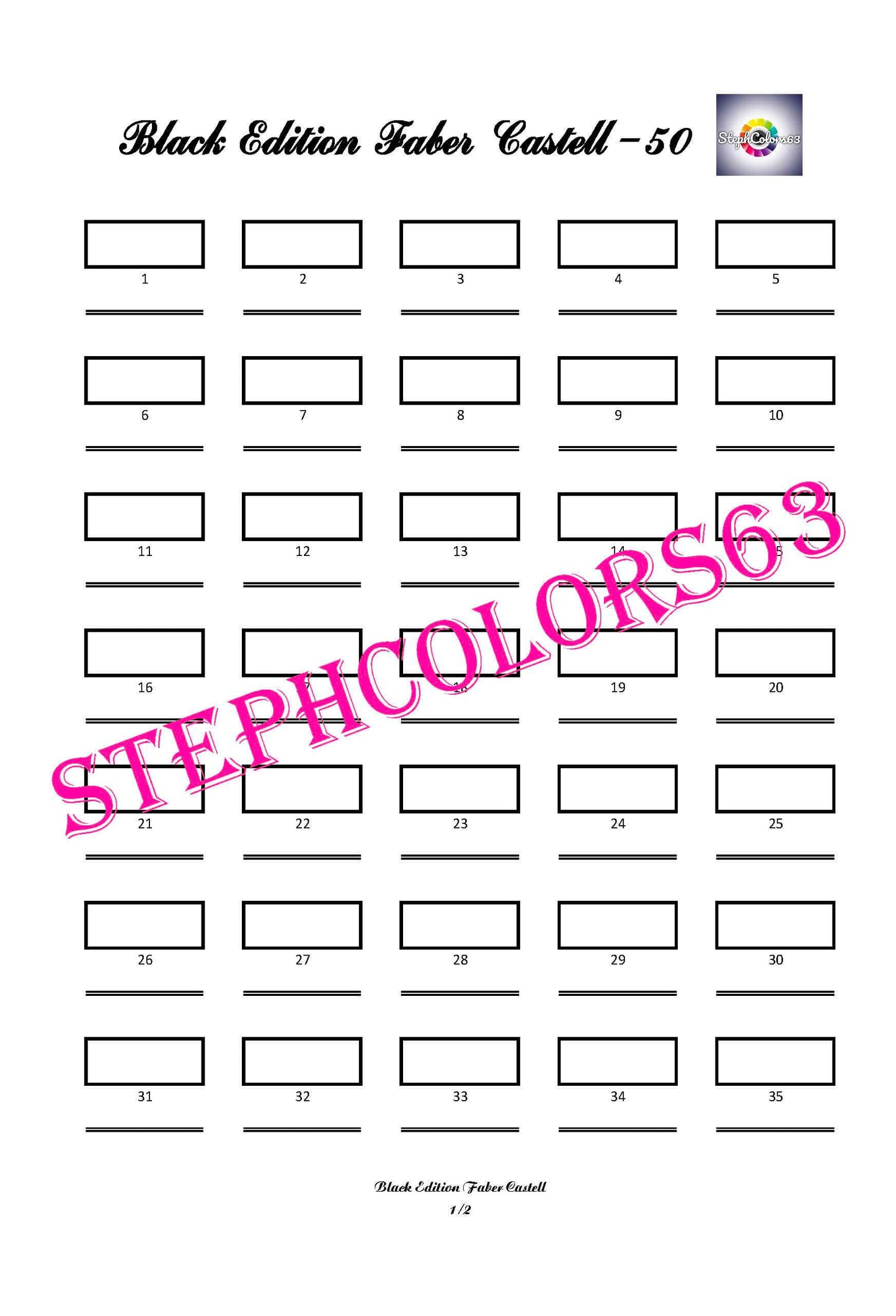 Black Edition Color Chart Faber Castell Colored Pencils x50