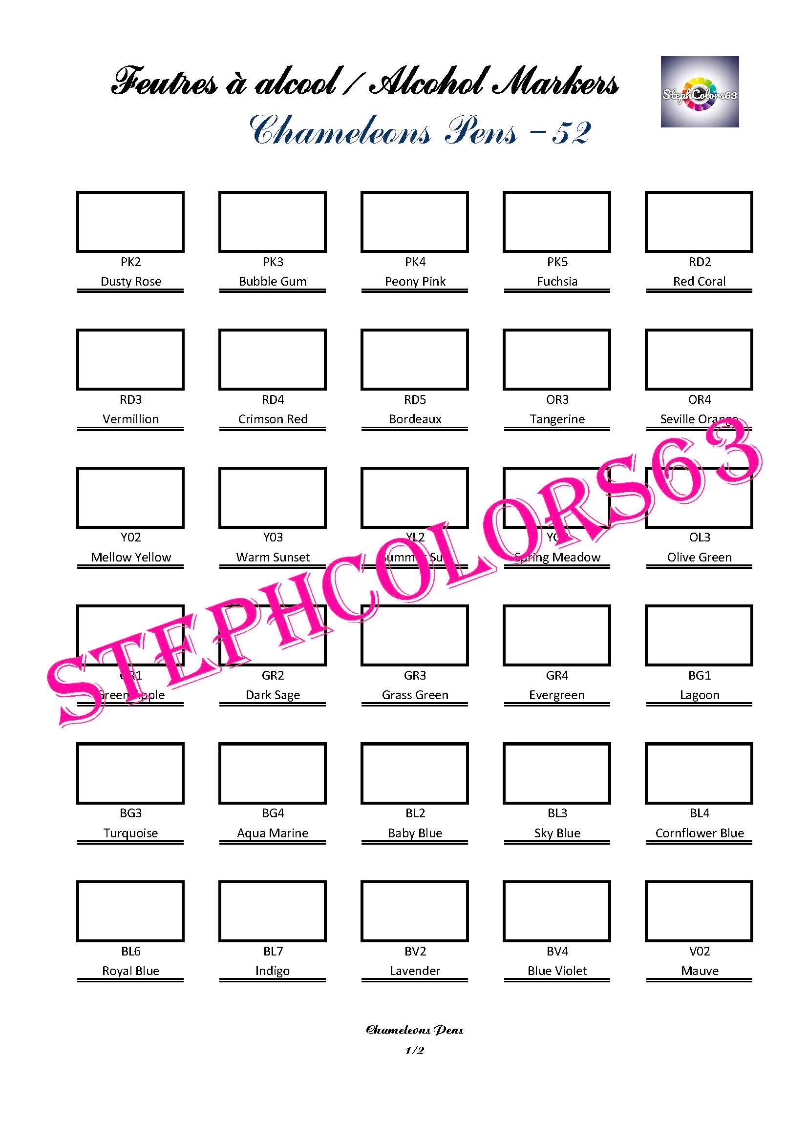 CHAMELEON Markers x 52 color chart - Main Image