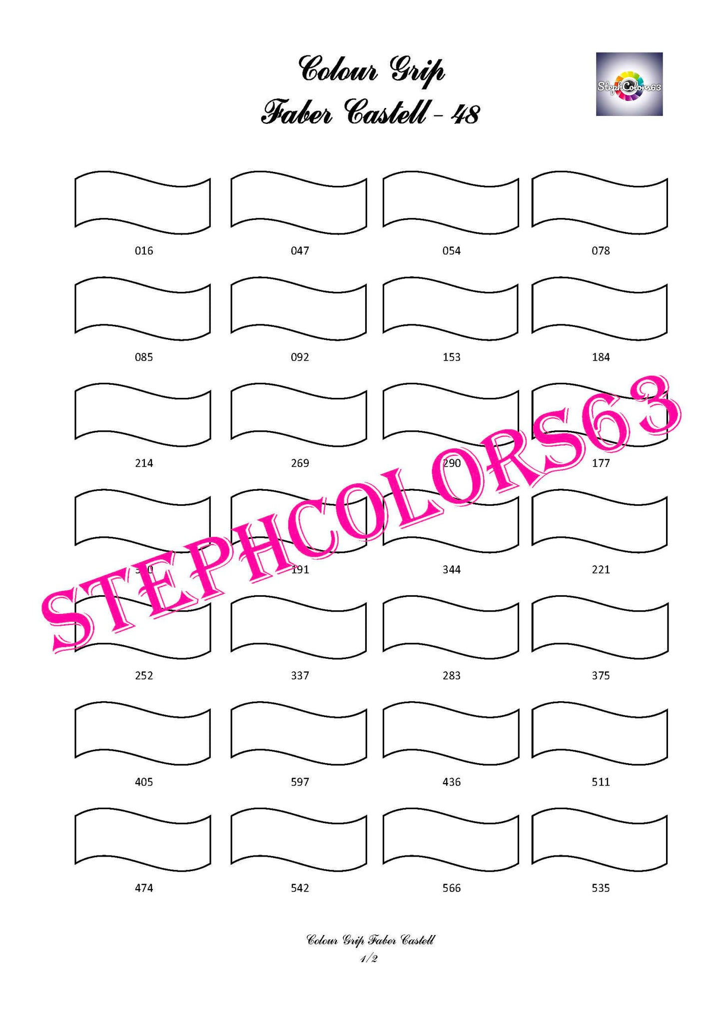 Faber Castell Color Grip Color Chart x48