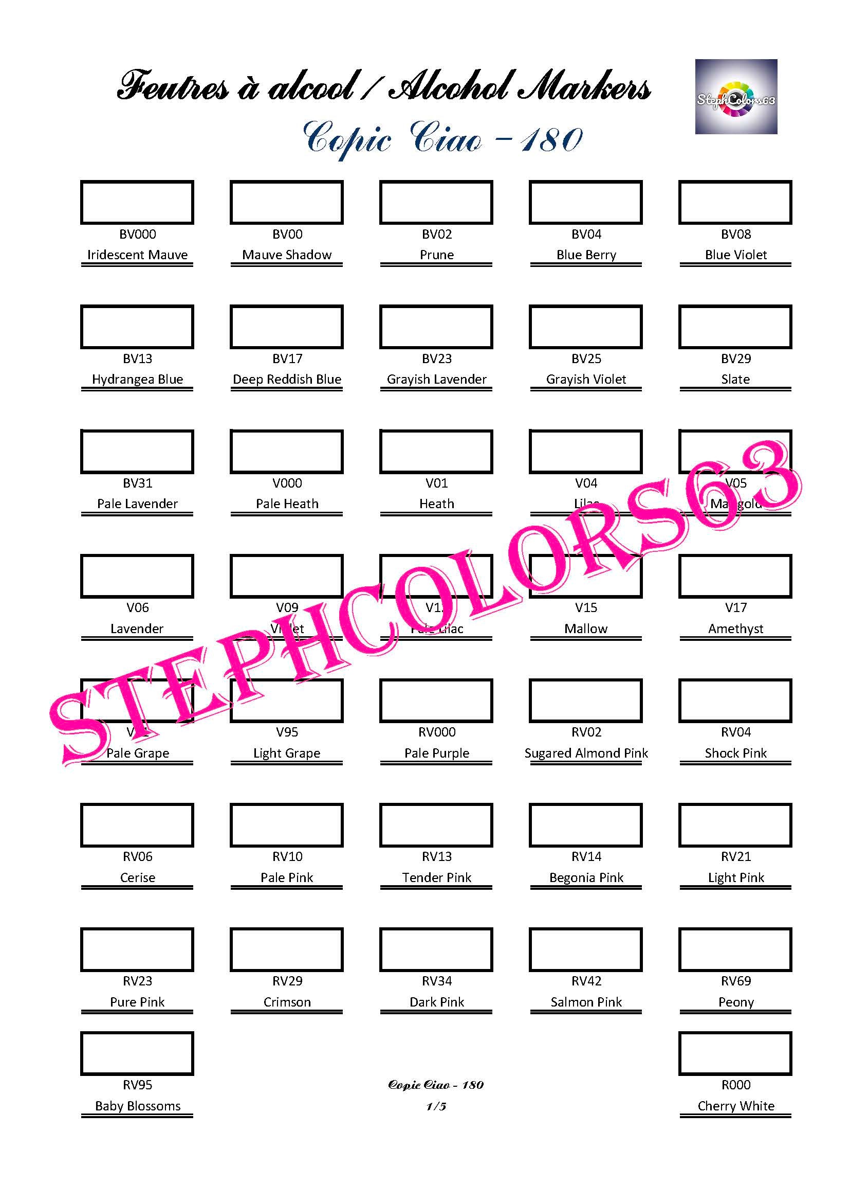 COPIC CIAO color chart x 180