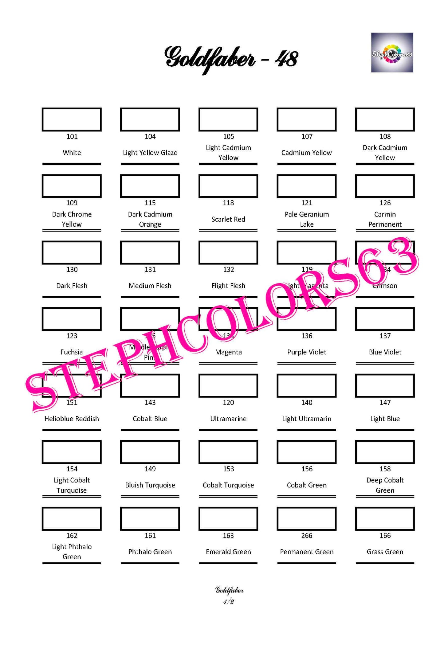 GoldFaber Color Chart Faber Castell Colored Pencils x 48