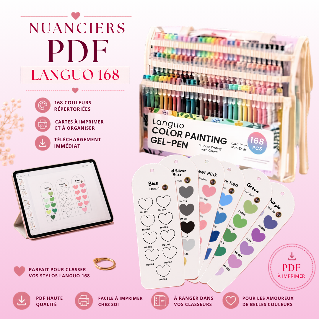 Nuanciers en Cartes PDF à imprimer - Gel Pen, Feutres, Marqueurs
