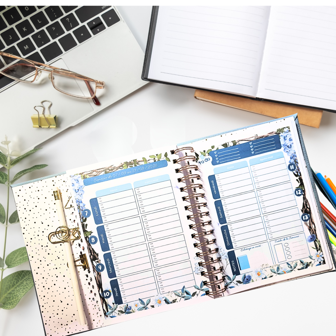 AGENDA Coloriage Adulte Modèle "Bleu Bohème"