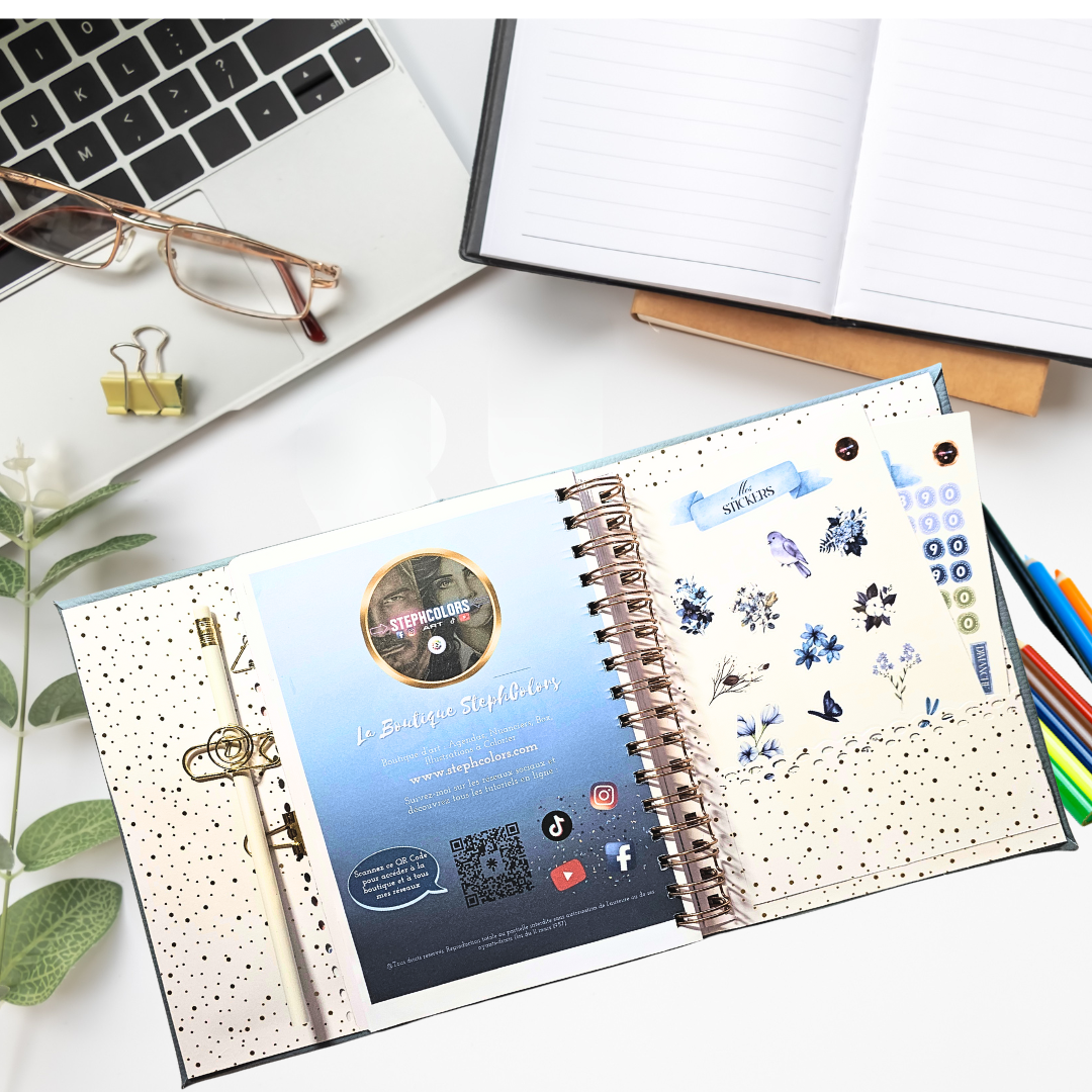AGENDA Coloriage Adulte Modèle "Bleu Bohème"