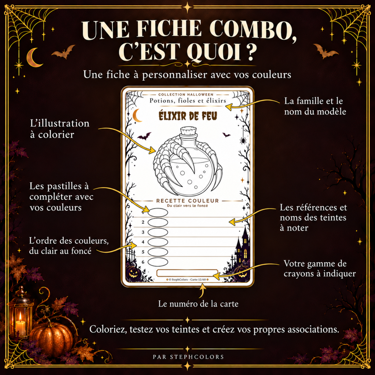 Pack Fiches Combos Halloween à Personnaliser – 60 Illustrations pour le Coloriage Adulte