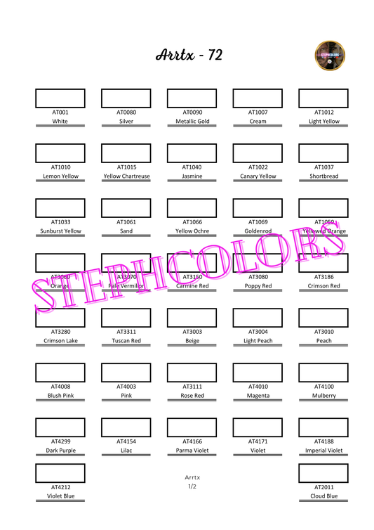 Nuancier Arrtx 72 PDF à imprimer – Palette crayons de couleur