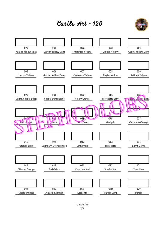 Nuancier Castle Art 120 PDF à imprimer – Palette crayons de couleur