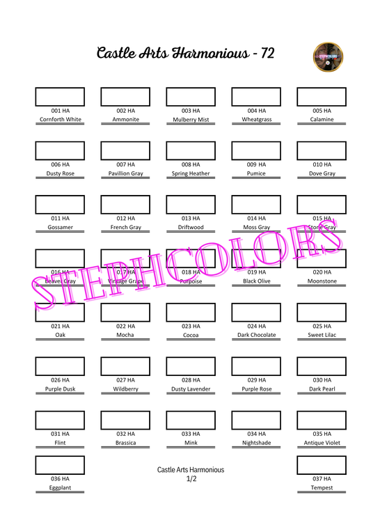 Nuancier Castle Art Harmonious 72 PDF à imprimer – Palette crayons de couleur