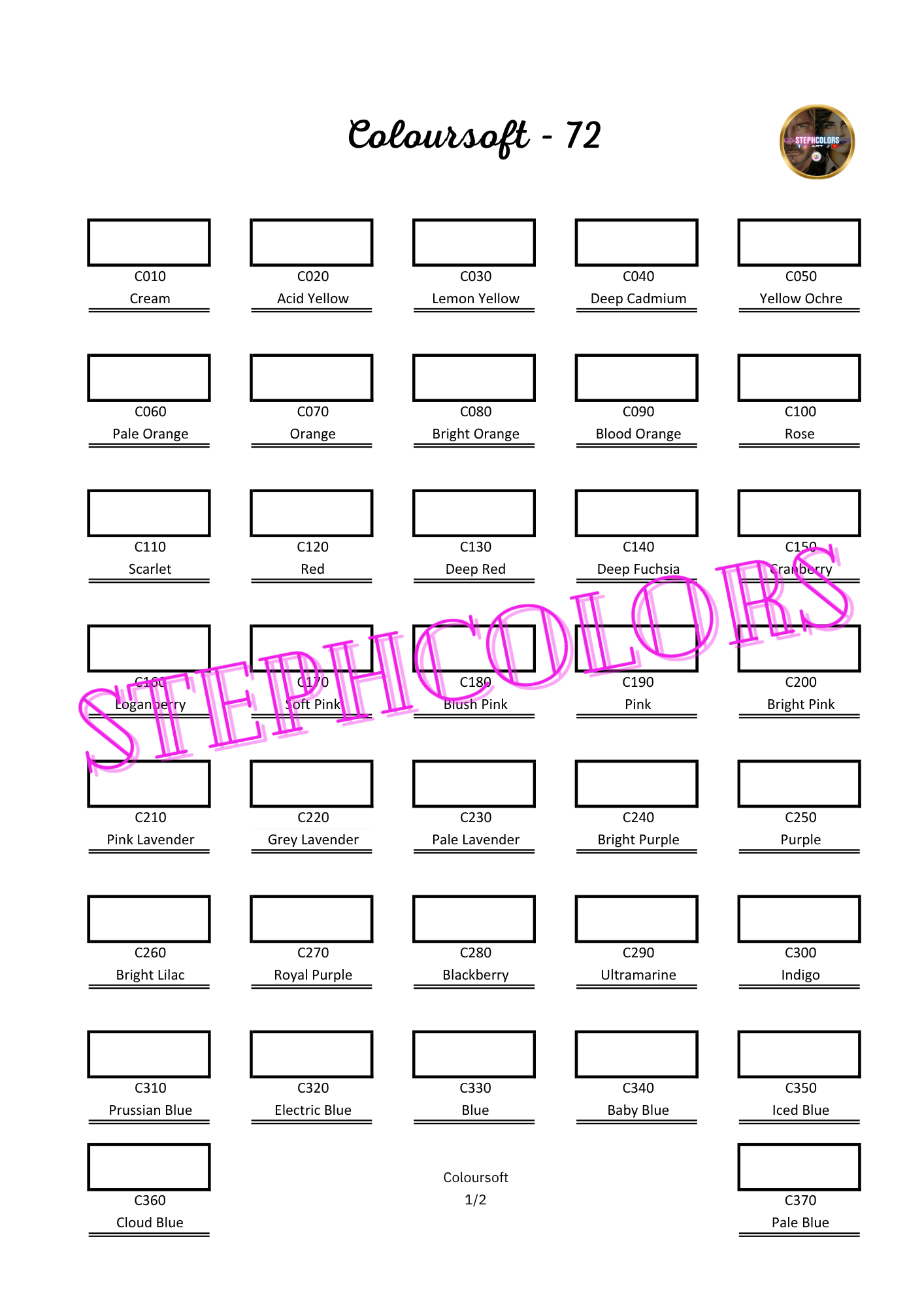 Nuancier Derwent Coloursoft 72 PDF à imprimer – Palette crayons de couleur