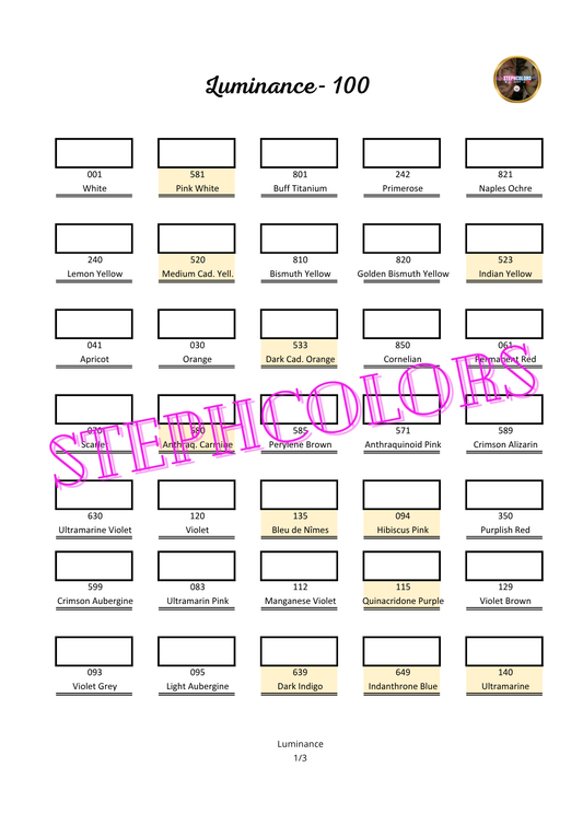 Nuancier Caran d’Ache Luminance 100 PDF à imprimer – Palette crayons de couleur