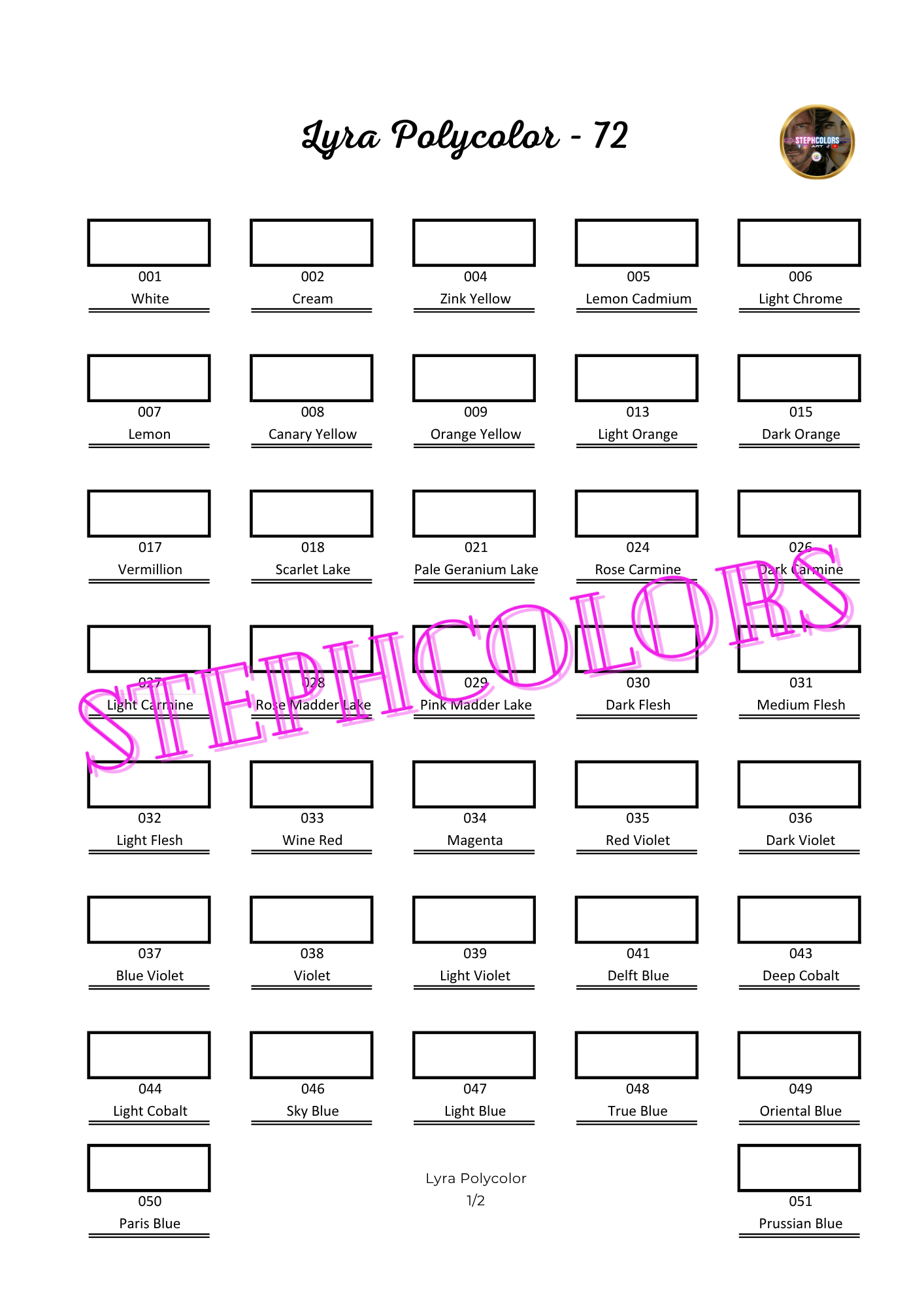 Nuancier Lyra Polycolor 72 PDF à imprimer – Palette crayons de couleur