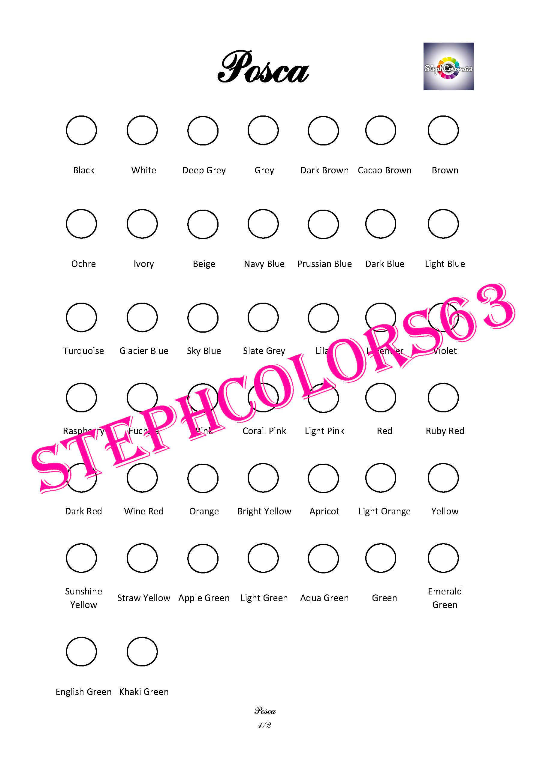 Posca Color Chart Japanese Nuancier POSCA Marqueurs Acryliques - StephColors – STEPHCOLORS
