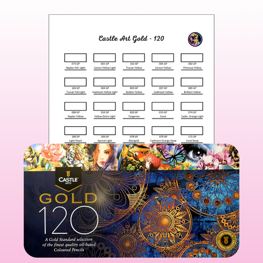 Nuancier Castle Art Gold 120 PDF à imprimer – Palette crayons de couleur