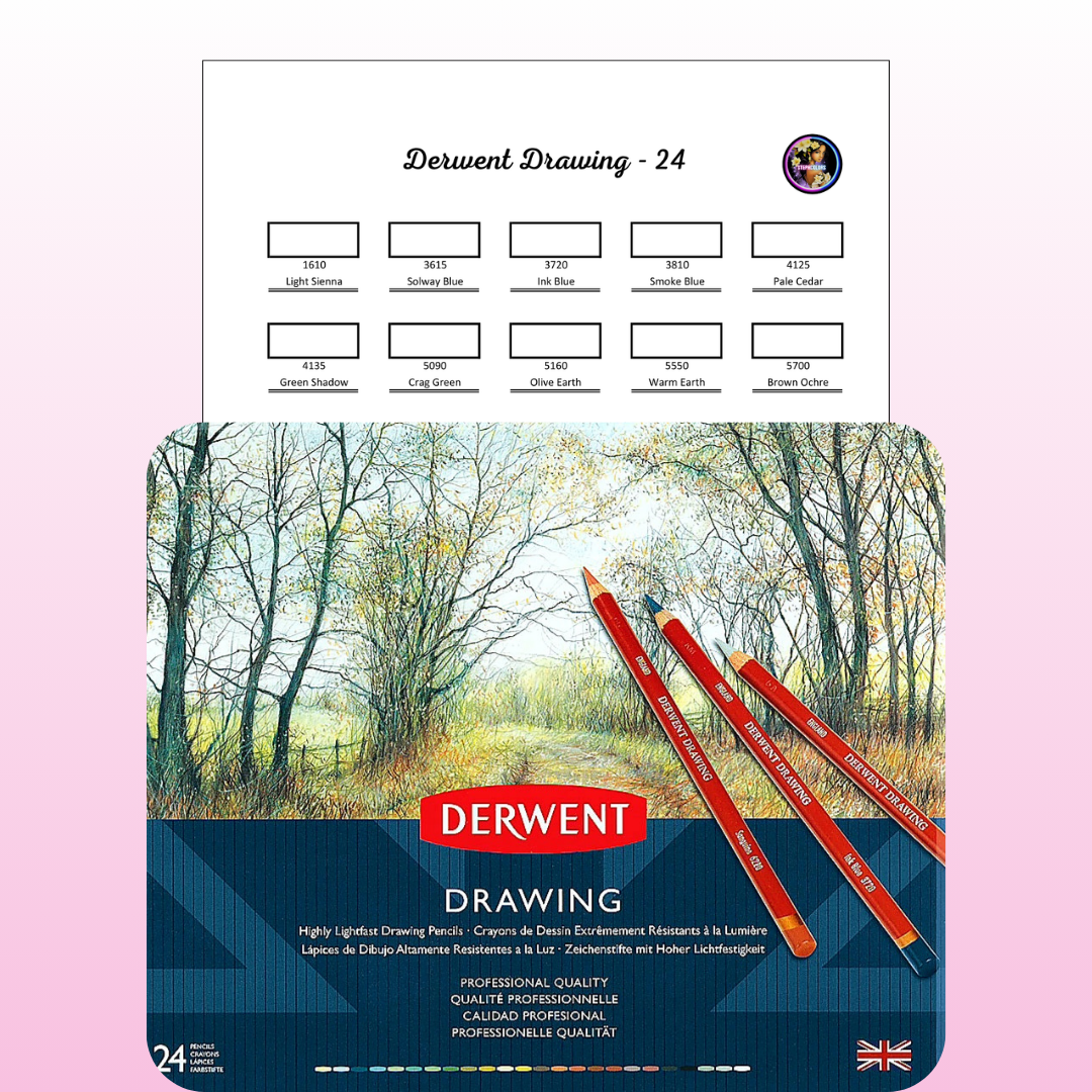 Nuancier Derwent Drawing 24 PDF à imprimer – Palette crayons de couleur
