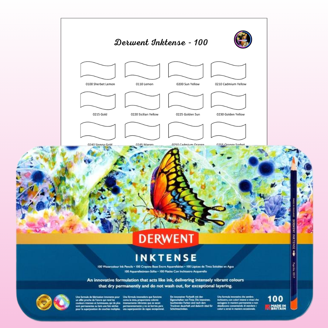 Nuancier Derwent Inktense 100 PDF à imprimer – Palette crayons aquarellables