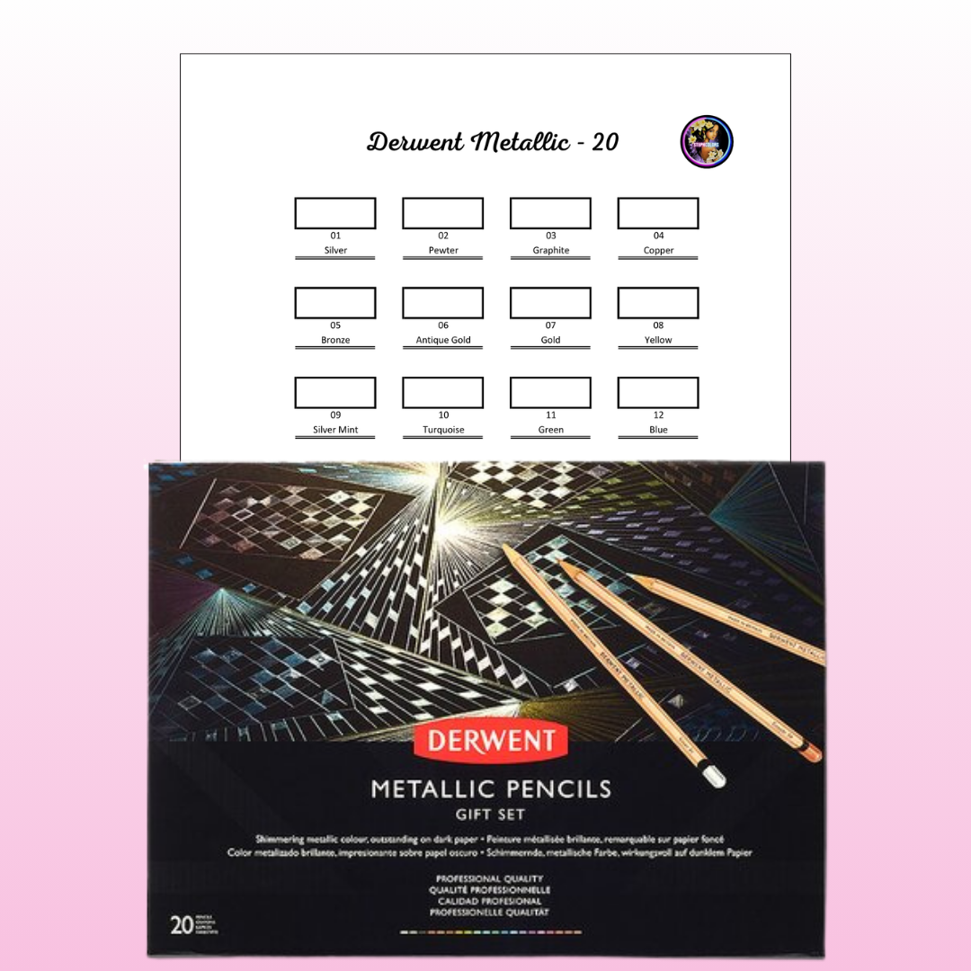 Nuancier Derwent Metallic 20 PDF à imprimer – Crayons métalliques