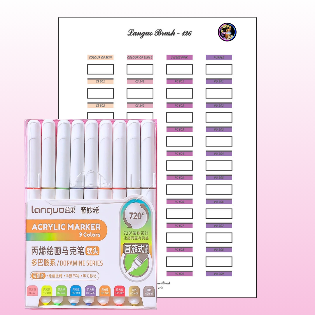 Nuancier Languo 126 PDF à imprimer – Marqueurs brush acryliques