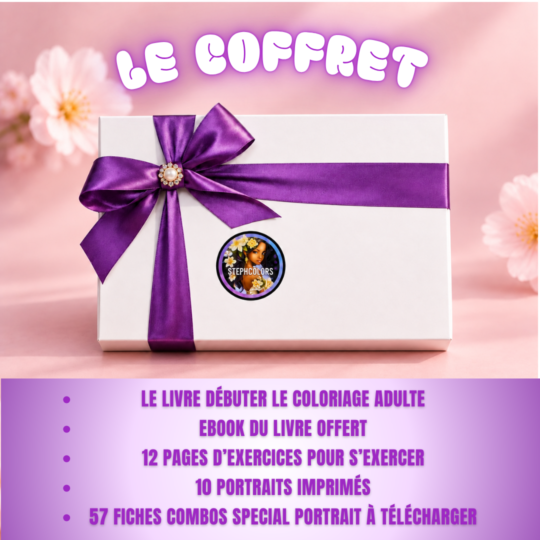 Coffret Débuter le coloriage adulte | Livre, exercices & portraits