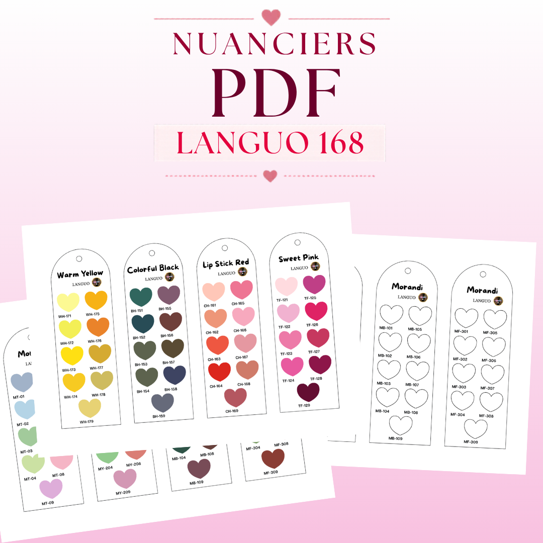 Nuancier PDF Gel Pen Languo 168 Couleurs à imprimer | Cartes de couleurs coloriage adulte